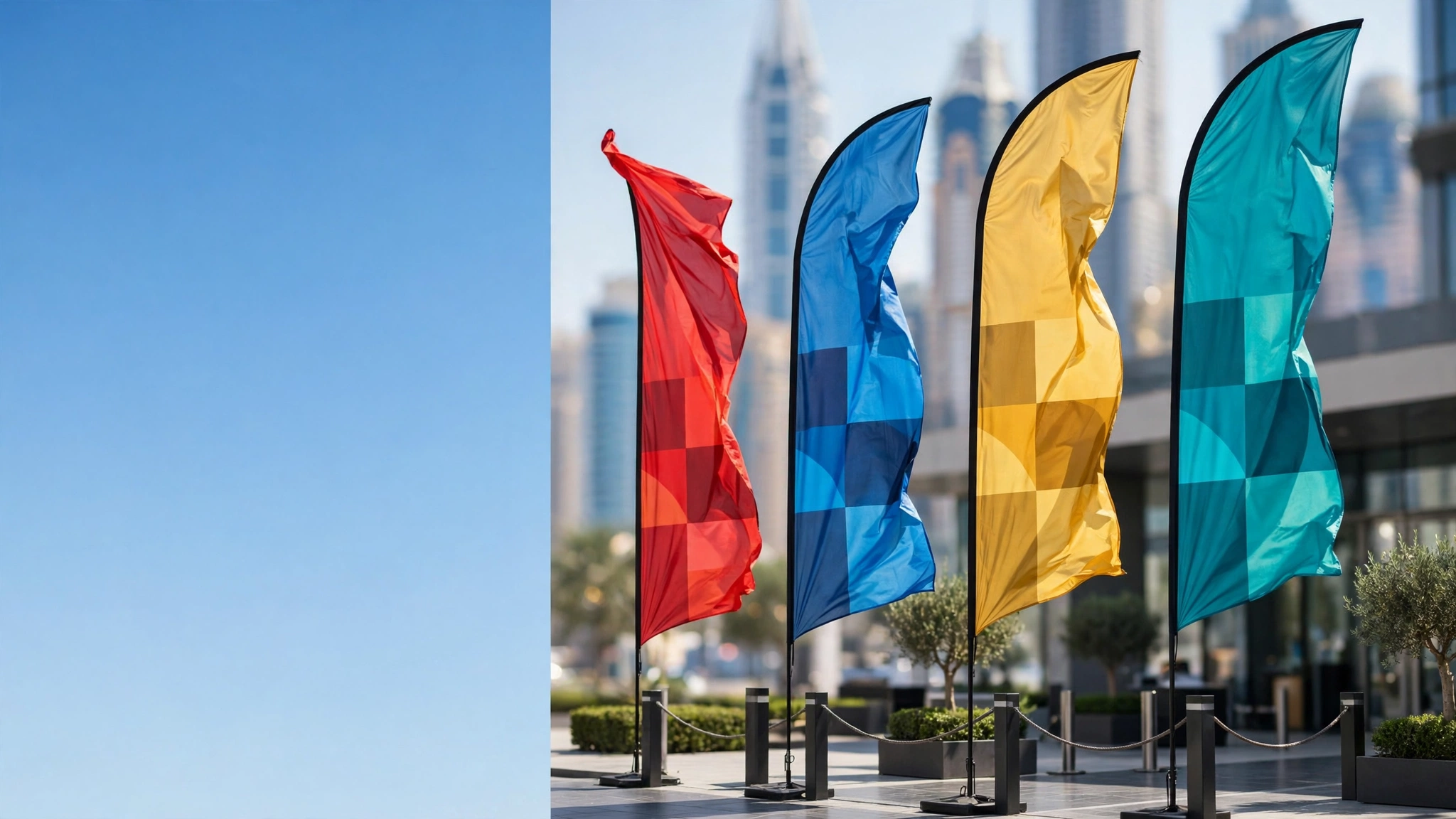 Custom printed sail advertising flags at a corporate event in Dubai